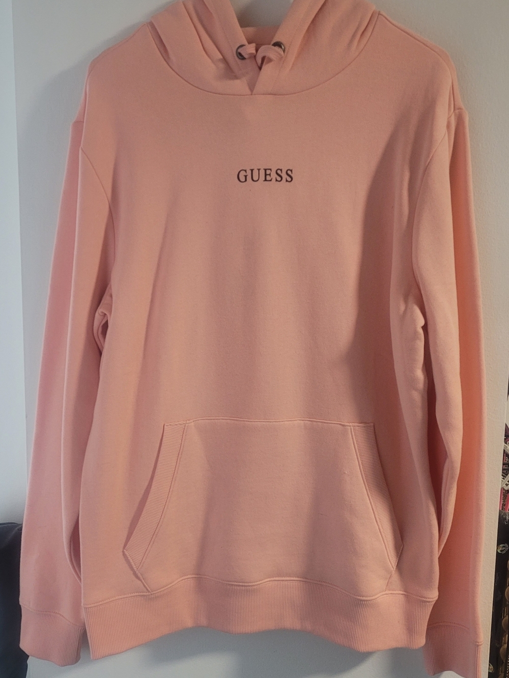 Guess Light Pink Pullover Hoodie with Logo Organic cotton